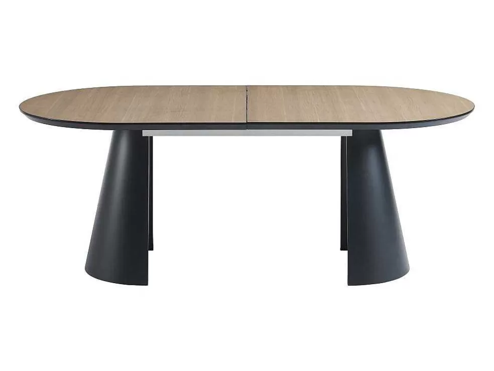 Vente-unique Mesa De Jantar Extensivel De 8 A 14 Lugares Mdf E Metal Natural Claro E Preto - Felanio* Mesa De Jantar
