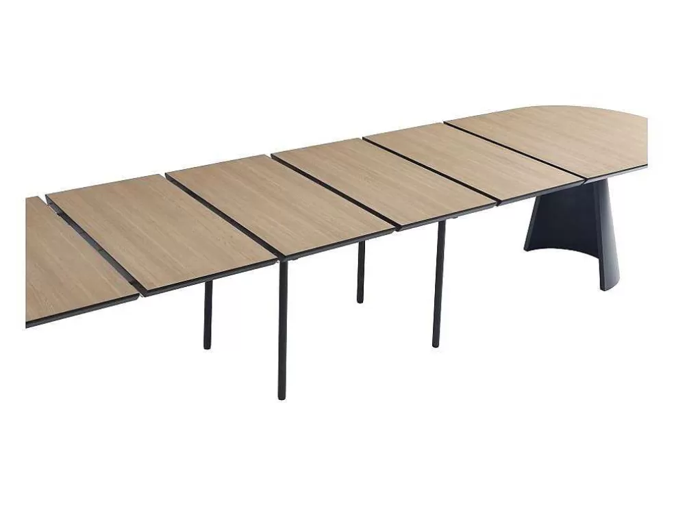 Vente-unique Mesa De Jantar Extensivel De 8 A 14 Lugares Mdf E Metal Natural Claro E Preto - Felanio* Mesa De Jantar