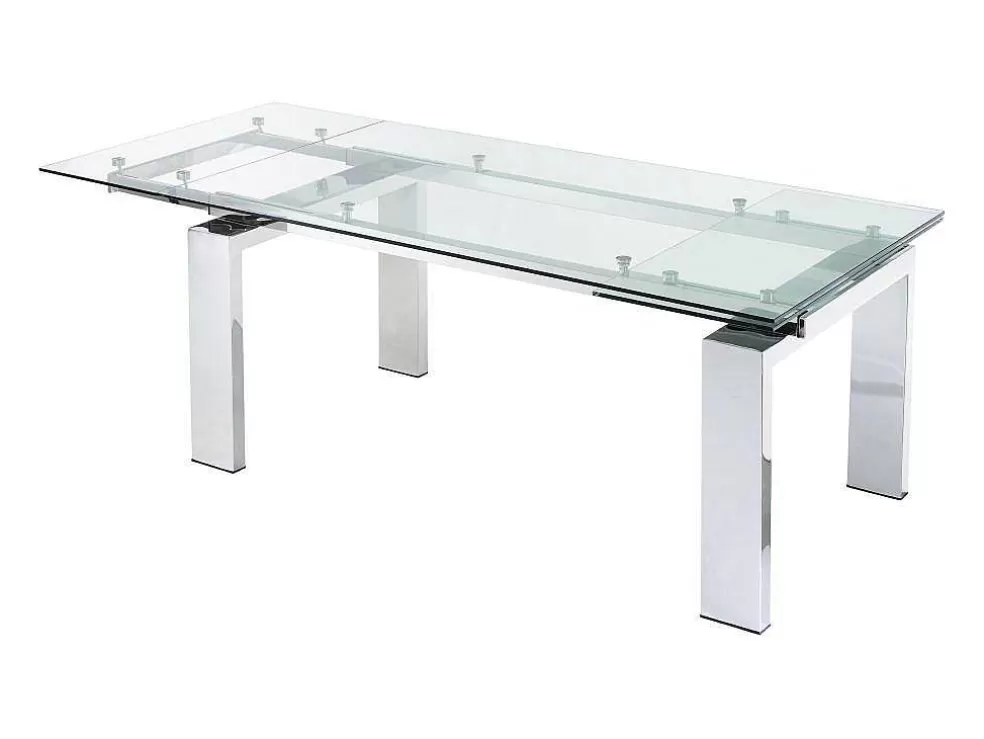Vente-unique Mesa De Jantar Extensivel Lubana - Vidro Temperado E Metal - 8 A 10 Lugares* Mesa De Jantar
