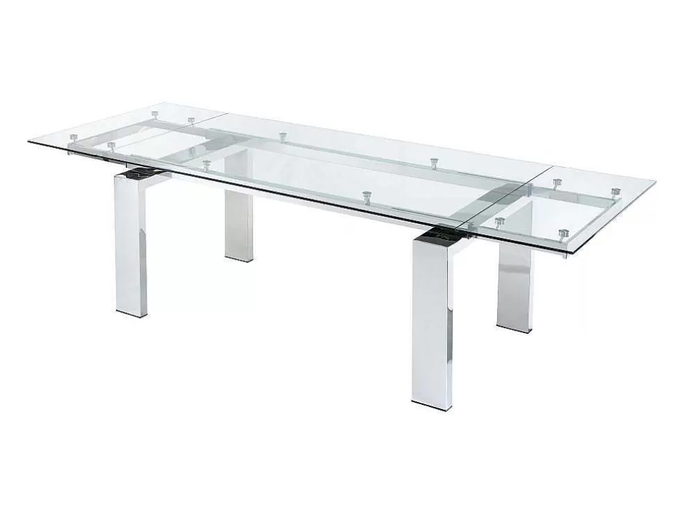 Vente-unique Mesa De Jantar Extensivel Lubana - Vidro Temperado E Metal - 8 A 10 Lugares* Mesa De Jantar