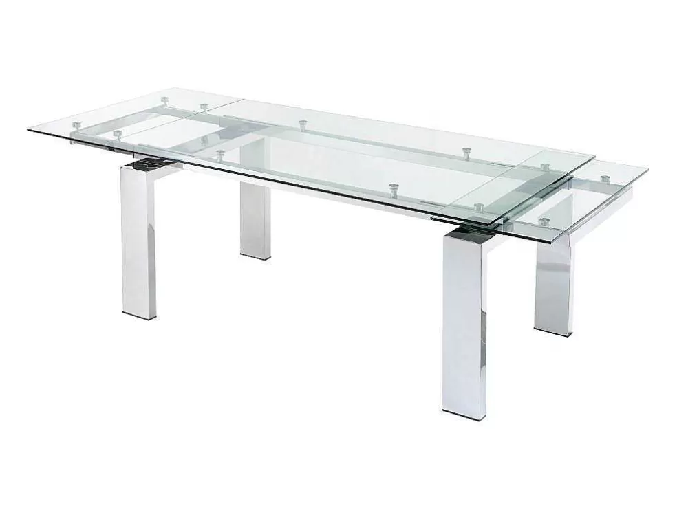 Vente-unique Mesa De Jantar Extensivel Lubana - Vidro Temperado E Metal - 8 A 10 Lugares* Mesa De Jantar