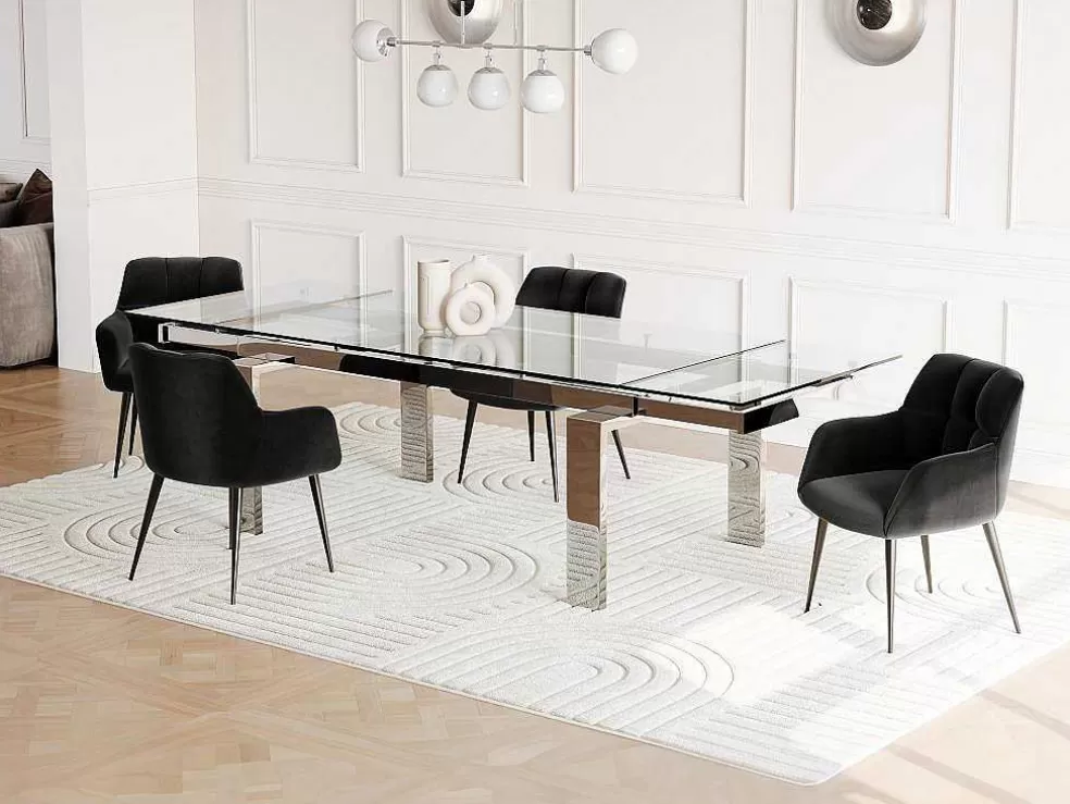 Vente-unique Mesa De Jantar Extensivel Lubana - Vidro Temperado E Metal - 8 A 10 Lugares* Mesa De Jantar