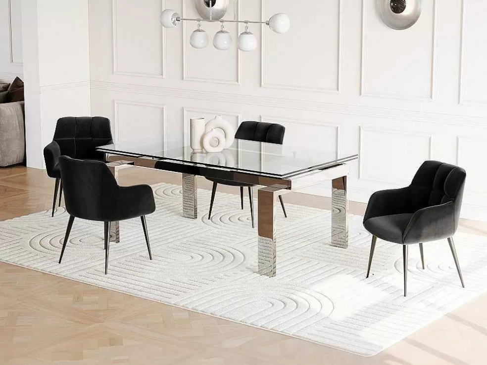 Vente-unique Mesa De Jantar Extensivel Lubana - Vidro Temperado E Metal - 8 A 10 Lugares* Mesa De Jantar