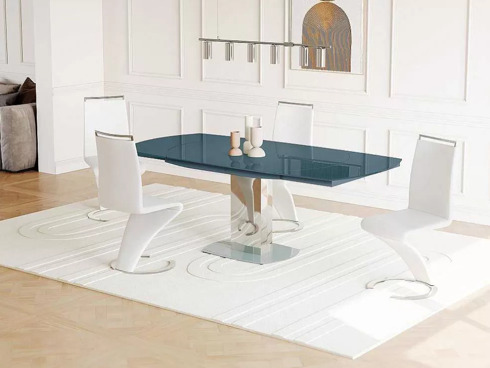 Vente-unique Mesa De Jantar Extensivel Talicia - Vidro Temperado E Metal - 6 A 8 Lugares - Cinzento* Mesa De Jantar
