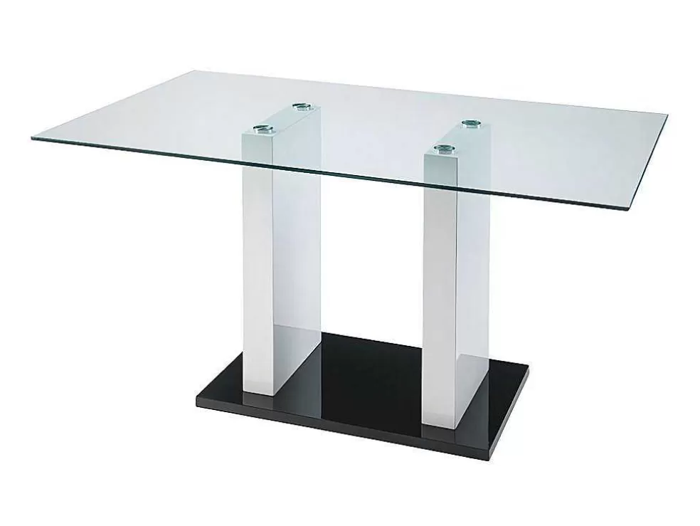 Vente-unique Mesa De Jantar Samira - 6 Lugares - Vidro Temperado E Mdf Lacado A Branco* Promoções Sala