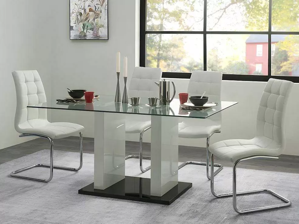 Vente-unique Mesa De Jantar Samira - 6 Lugares - Vidro Temperado E Mdf Lacado A Branco* Promoções Sala