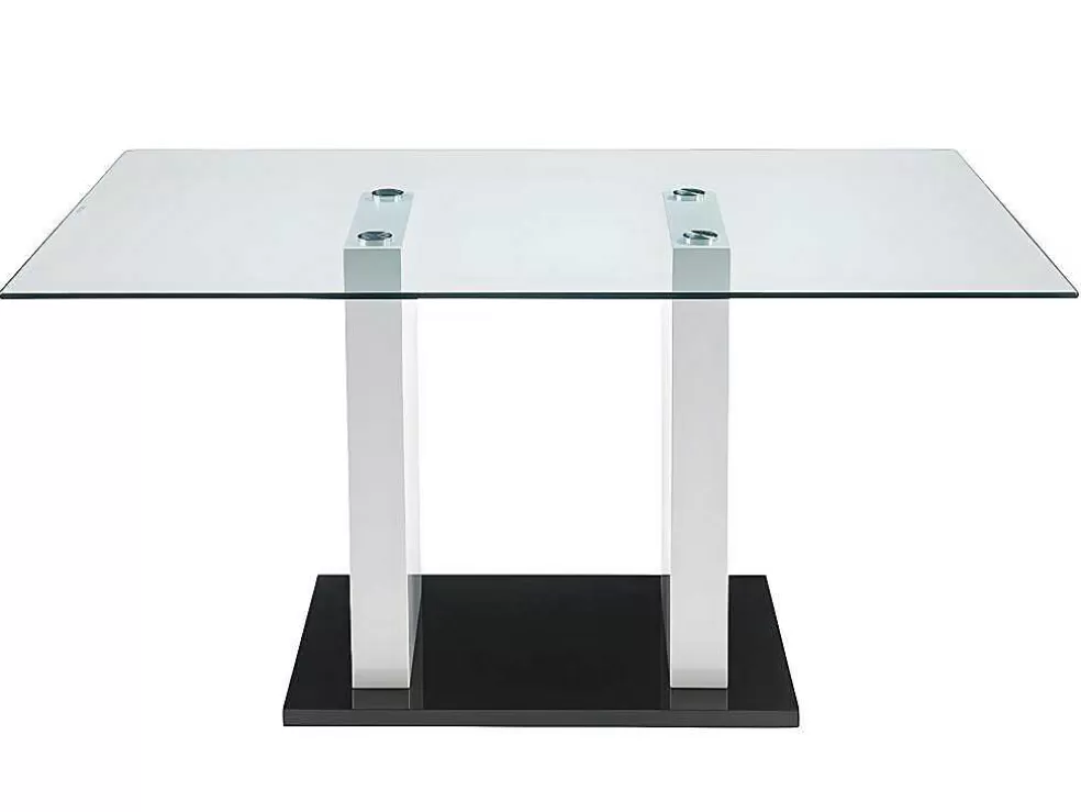 Vente-unique Mesa De Jantar Samira - 6 Lugares - Vidro Temperado E Mdf Lacado A Branco* Promoções Sala