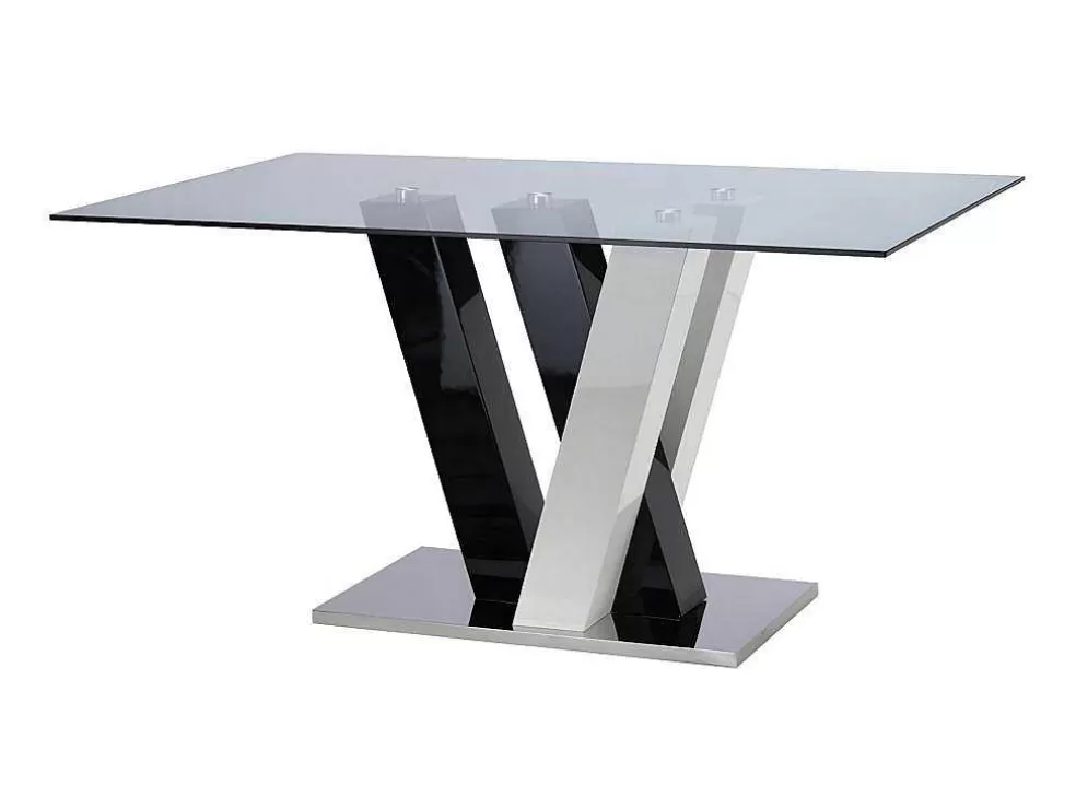Vente-unique Mesa De Jantar Winch - 6 Lugares - Mdf E Vidro Temperado - Preto E Branco* Mesa De Jantar