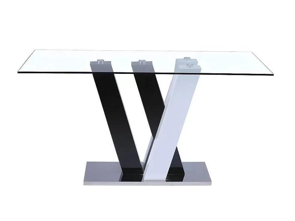 Vente-unique Mesa De Jantar Winch - 6 Lugares - Mdf E Vidro Temperado - Preto E Branco* Mesa De Jantar