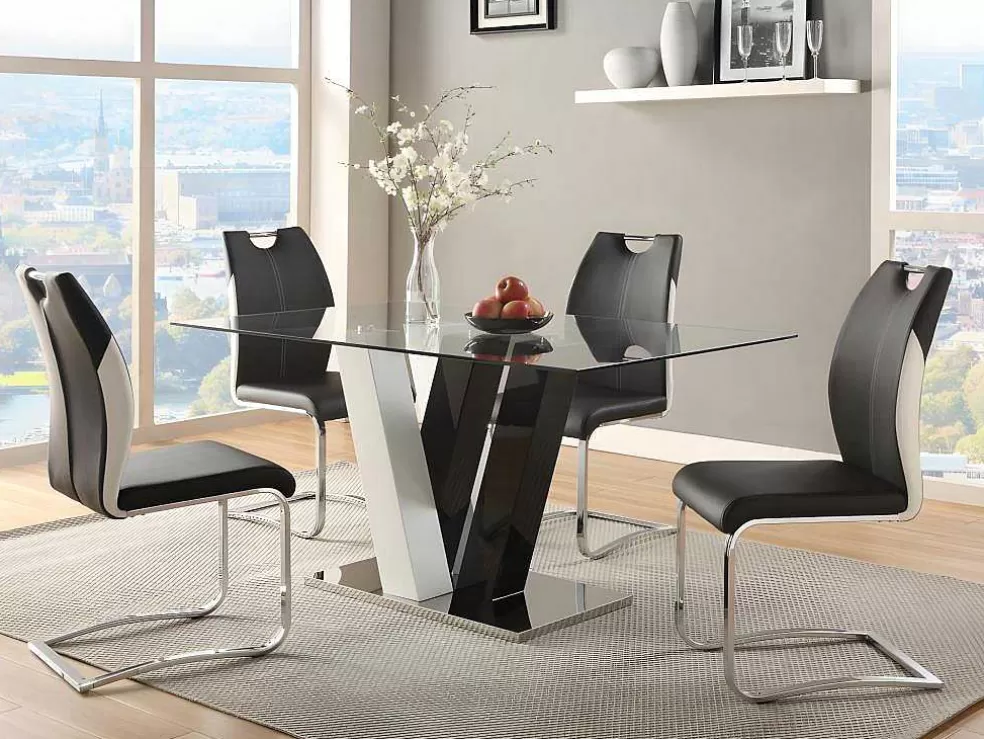 Vente-unique Mesa De Jantar Winch - 6 Lugares - Mdf E Vidro Temperado - Preto E Branco* Mesa De Jantar