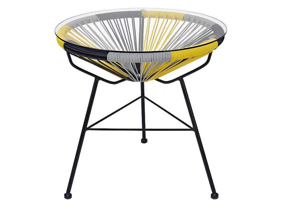 MYLIA Mesa De Jardim De Fibra De Resina Entrancada - Amarelo, Cinzento, Preto - Alios* Conjunto Relax De Jardim