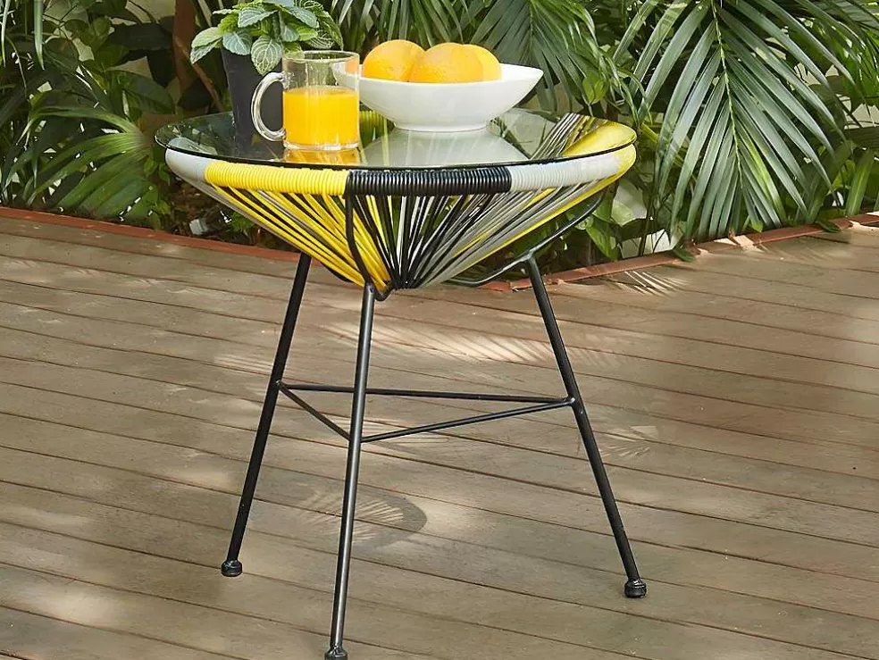 MYLIA Mesa De Jardim De Fibra De Resina Entrancada - Amarelo, Cinzento, Preto - Alios* Conjunto Relax De Jardim