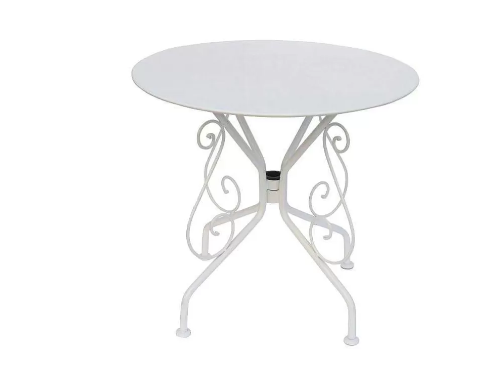 MYLIA Mesa De Jardim Em Metal Estilo Ferro Forjado - Branco - Guermantes* Conjunto Mesa E Cadeiras De Jardim