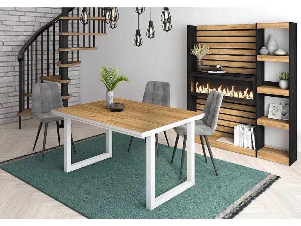 Skraut Home Mesa De Sala De Jantar, 6 Péssoas, 140, Robusto E Estavel Gracas A Sua Estrutura E Pernas Solidas, Oak E Branca, Industrial* Mesa De Jantar