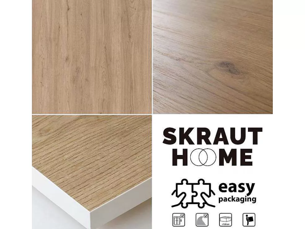 Skraut Home Mesa De Sala De Jantar, 6 Péssoas, 140, Robusto E Estavel Gracas A Sua Estrutura E Pernas Solidas, Oak E Branca, Industrial* Mesa De Jantar