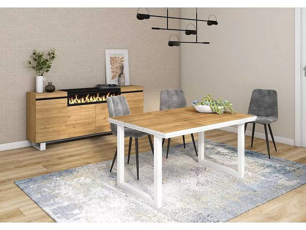 Skraut Home Mesa De Sala De Jantar, 6 Péssoas, 140, Robusto E Estavel Gracas A Sua Estrutura E Pernas Solidas, Oak E Branca, Industrial* Mesa De Jantar