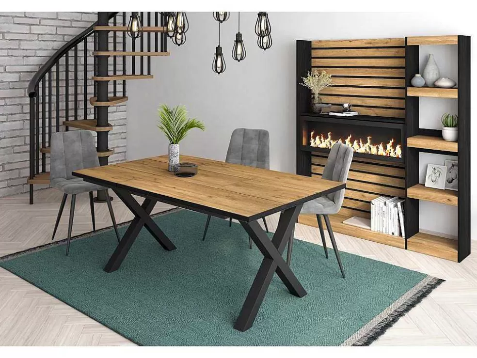Skraut Home Mesa De Sala De Jantar, 8 Péssoas, 170, Robusto E Estavel Gracas A Sua Estrutura E Pernas Solidas, Oak E Preta, Industrial* Mesa De Jantar