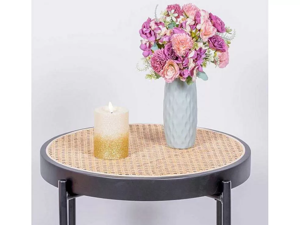 Vente-unique Mesa Lateral Retro Com Detalhes Em Rattan Natural (46Cm) - North - Preto* Mesa De Apoio