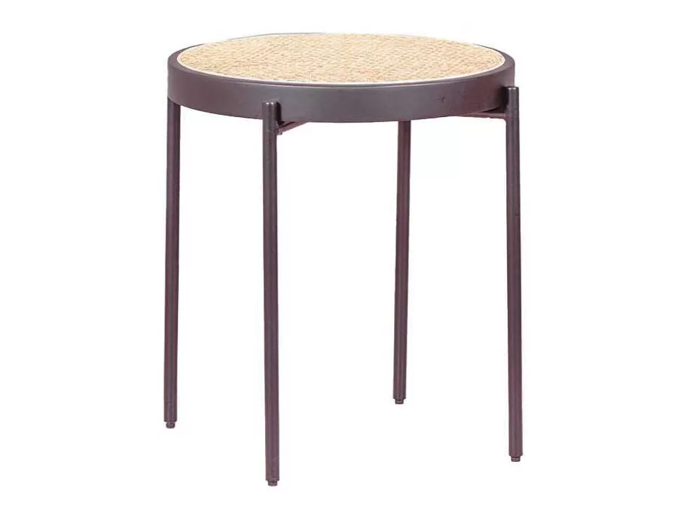 Vente-unique Mesa Lateral Retro Com Detalhes Em Rattan Natural (46Cm) - North - Preto* Mesa De Apoio