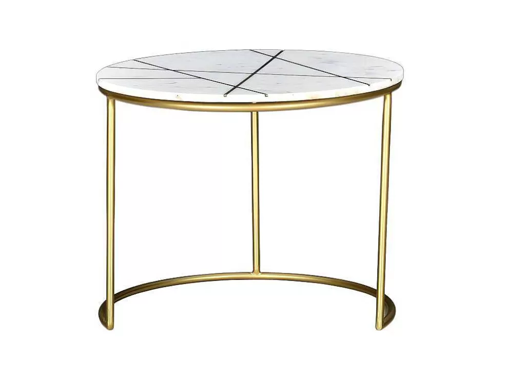Vente-unique Mesas De Centro Empilhaveis Em Marmore Branco E Metal Dourado - Ornea* Mesa De Centro