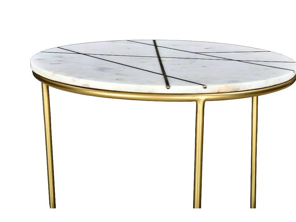 Vente-unique Mesas De Centro Empilhaveis Em Marmore Branco E Metal Dourado - Ornea* Mesa De Centro