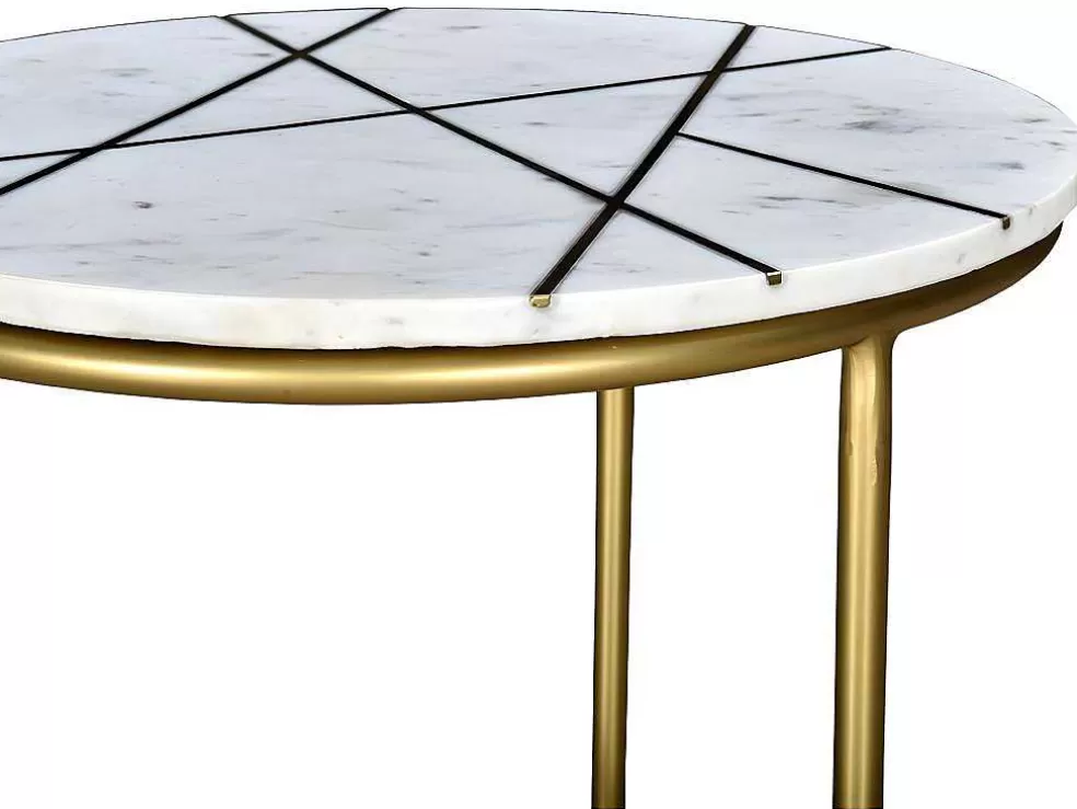 Vente-unique Mesas De Centro Empilhaveis Em Marmore Branco E Metal Dourado - Ornea* Mesa De Centro