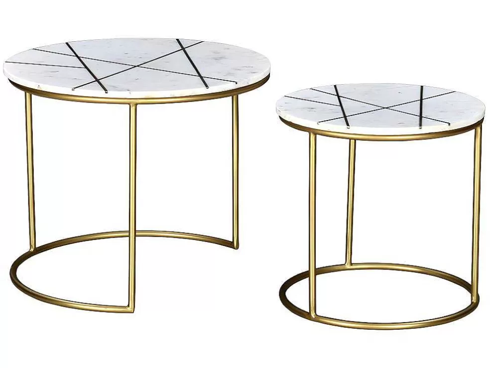 Vente-unique Mesas De Centro Empilhaveis Em Marmore Branco E Metal Dourado - Ornea* Mesa De Centro