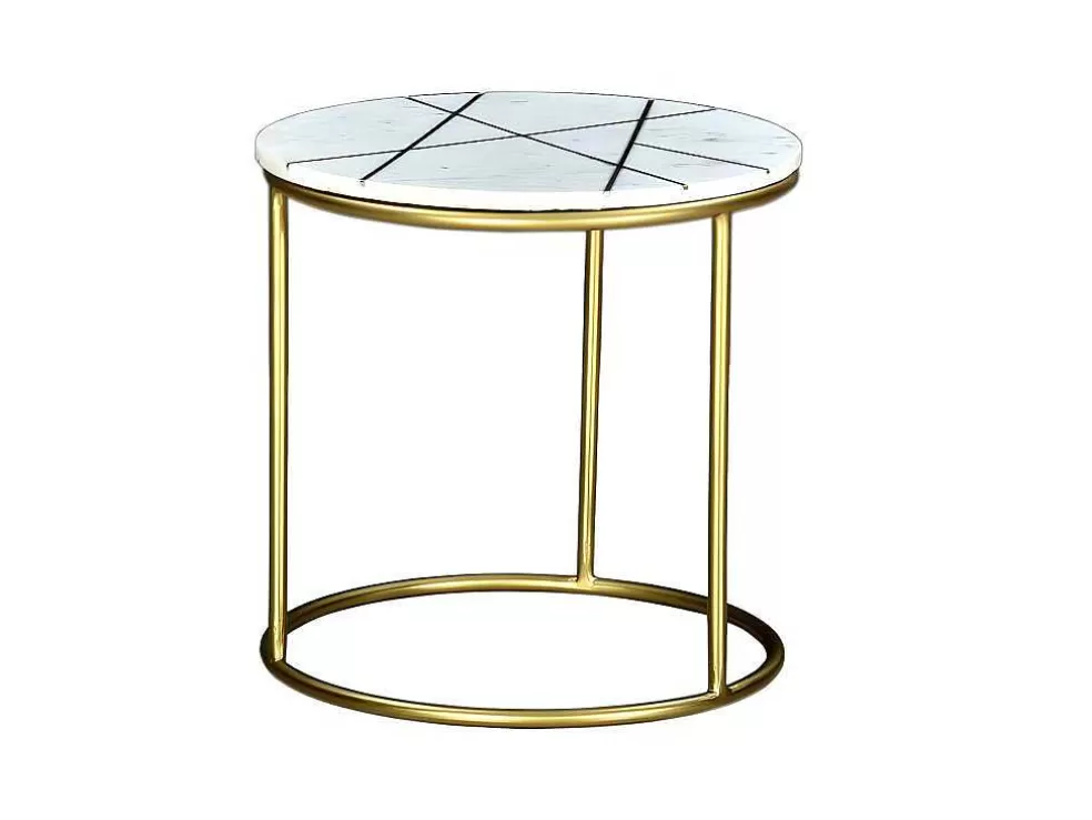 Vente-unique Mesas De Centro Empilhaveis Em Marmore Branco E Metal Dourado - Ornea* Mesa De Centro
