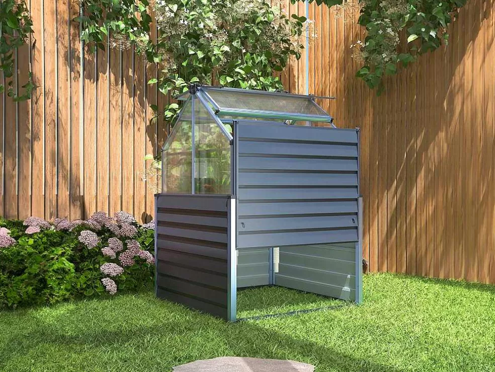EXPERTLAND Mini Estufa Em Policarbonato E Estrutura Em Aluminio C120 X L120 X A169 Cm Antracite - Genista* Estufas De Jardim