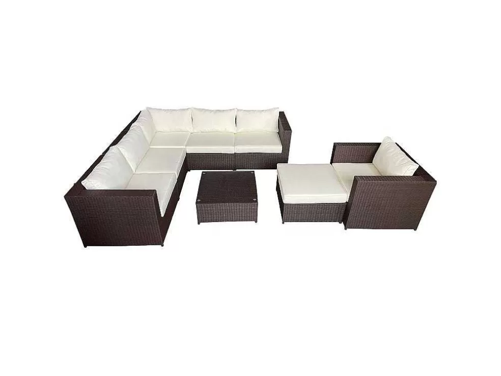 Happy Garden Mobiliário De Jardim De Resina Castanha Cargese 7 Lugares - Almofadas De Creme* Conjunto Relax De Jardim