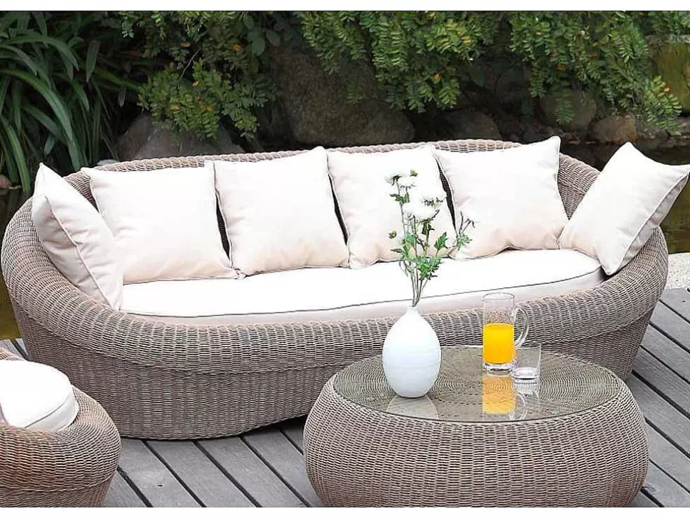 MYLIA Mobiliário De Jardim Em Resina Entrancada Caramel: Sofá, 2 Cadeiroes E Mesa De Centro - Whiteheaven* Conjunto Relax De Jardim
