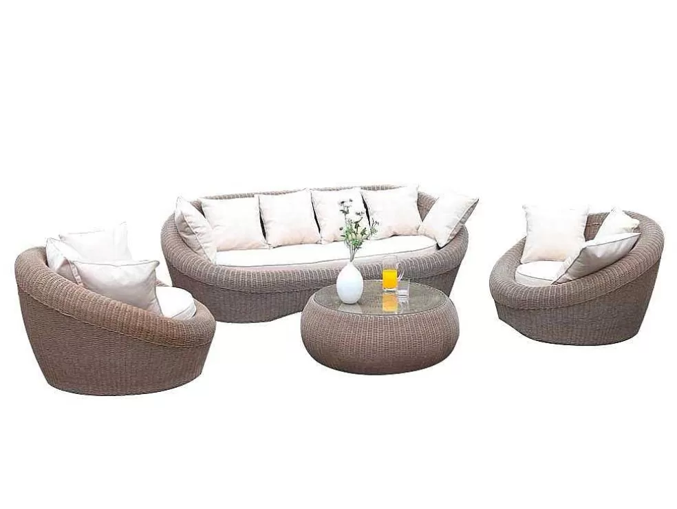 MYLIA Mobiliário De Jardim Em Resina Entrancada Caramel: Sofá, 2 Cadeiroes E Mesa De Centro - Whiteheaven* Conjunto Relax De Jardim