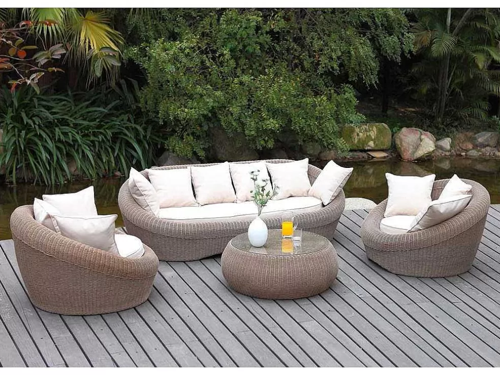 MYLIA Mobiliário De Jardim Em Resina Entrancada Caramel: Sofá, 2 Cadeiroes E Mesa De Centro - Whiteheaven* Conjunto Relax De Jardim