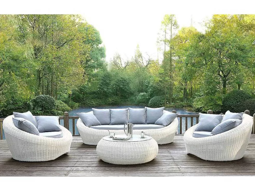 MYLIA Mobiliário De Jardim Em Resina Entrancada Cru: Sofá, 2 Cadeiroes E Mesa De Centro - Whiteheaven* Conjunto Relax De Jardim