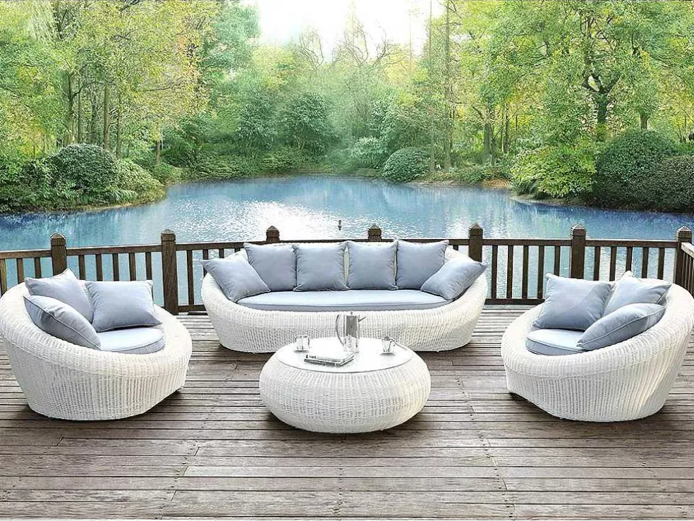 MYLIA Mobiliário De Jardim Em Resina Entrancada Cru: Sofá, 2 Cadeiroes E Mesa De Centro - Whiteheaven* Conjunto Relax De Jardim