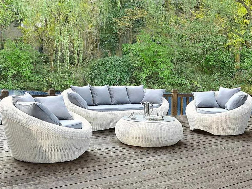 MYLIA Mobiliário De Jardim Em Resina Entrancada Cru: Sofá, 2 Cadeiroes E Mesa De Centro - Whiteheaven* Conjunto Relax De Jardim