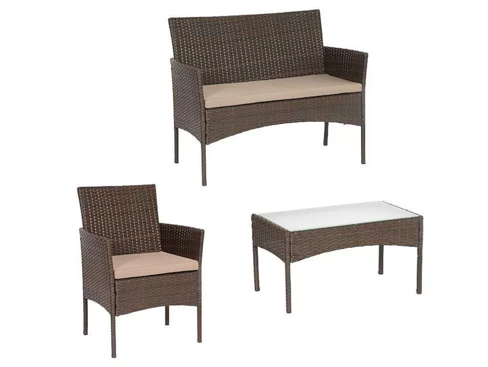 Happy Garden Mobiliário De Jardim Em Resina Tecida Castanha Cordoue 4 Lugares - Almofadas Em Fita* Conjunto Relax De Jardim