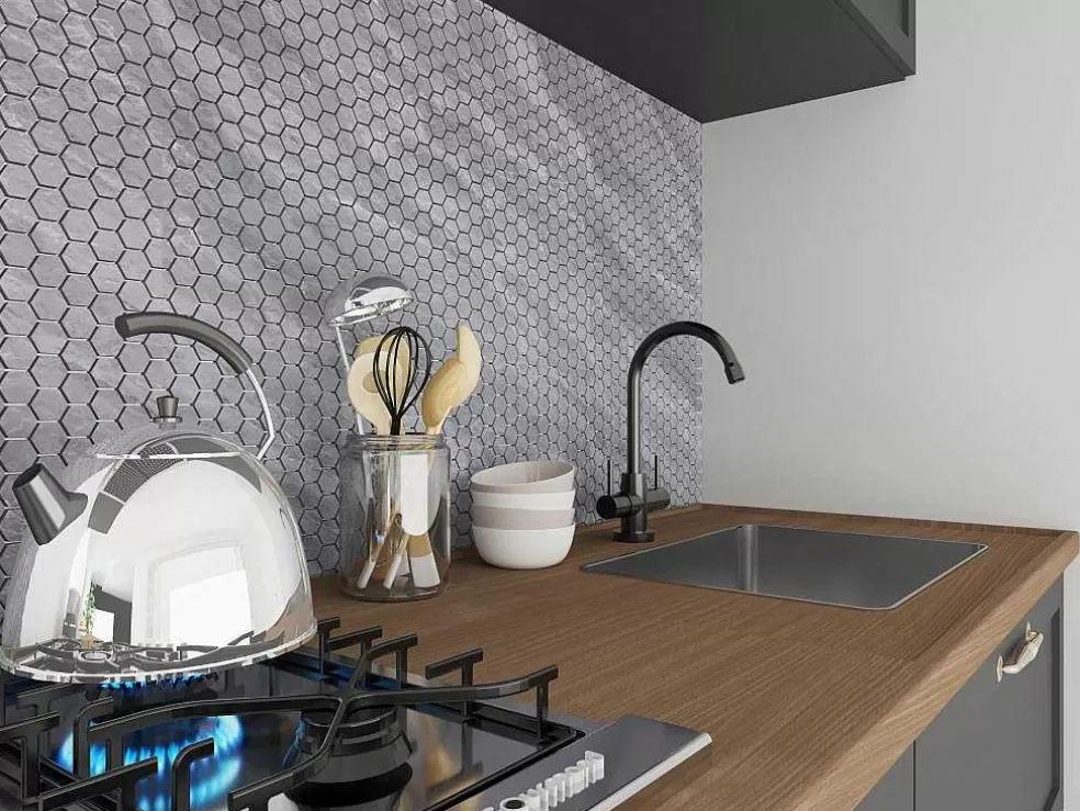 BRICOSOL Mosaico De Chao E De Parede Em Marmore Cinza Antracite Pack De 1 M - Caralis* Mosaico