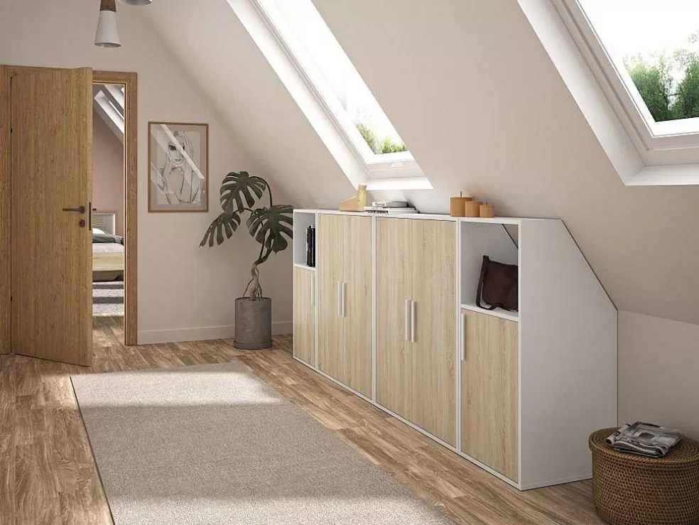 Vente-unique Móvel Com Inclinacao 1 Porta E 1 Nicho Branco E Natural - Adezio* Arrumação E Acessórios De Quarto