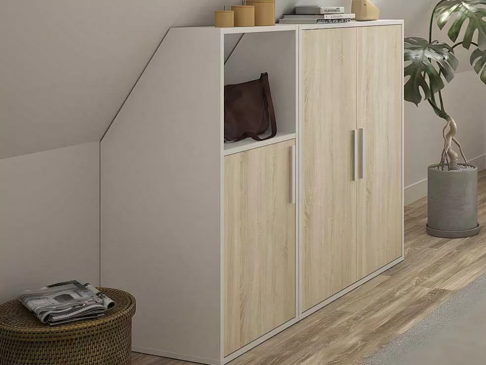 Vente-unique Móvel Com Inclinacao 3 Portas E 1 Nicho Branco E Natural - Adezio* Arrumação E Acessórios De Quarto
