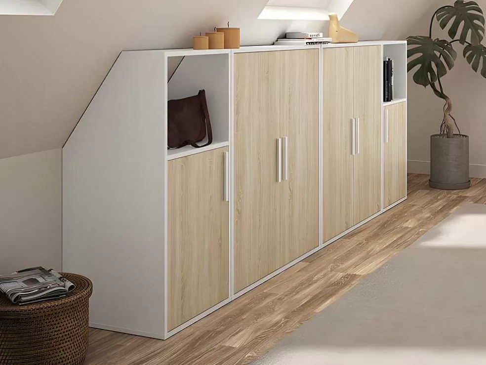 Vente-unique Móvel Com Inclinacao 6 Portas E 2 Nichos Branco E Natural - Adezio* Arrumação E Acessórios De Quarto