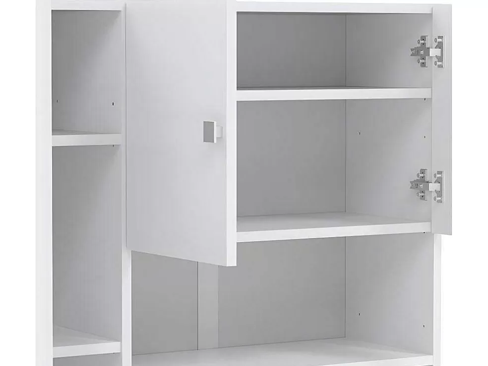 Vente-unique Móvel Com Varios Espacos De Arrumação E Com Espelho Cor Branco - Muliran* Coluna De Casa De Banho