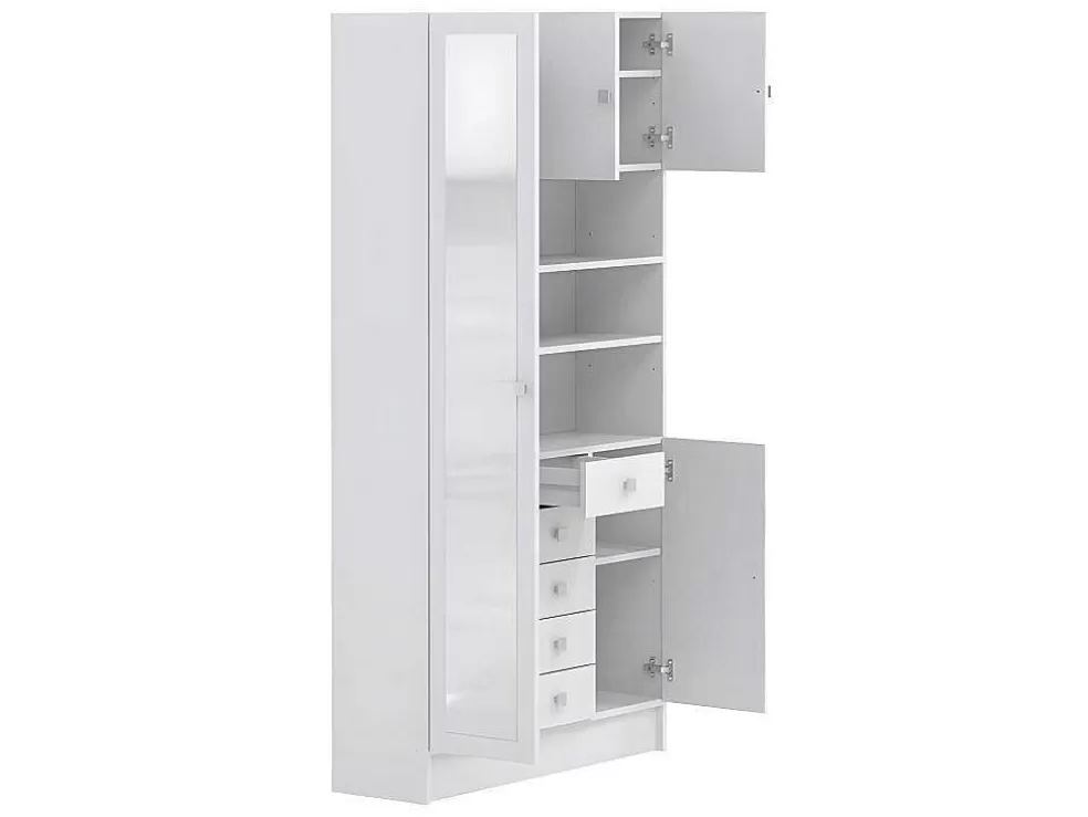 Vente-unique Móvel Com Varios Espacos De Arrumação E Com Espelho Cor Branco - Muliran* Coluna De Casa De Banho