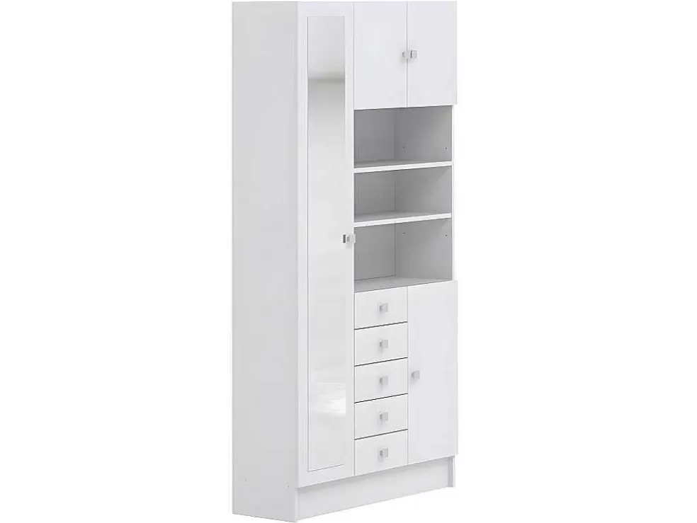 Vente-unique Móvel Com Varios Espacos De Arrumação E Com Espelho Cor Branco - Muliran* Coluna De Casa De Banho