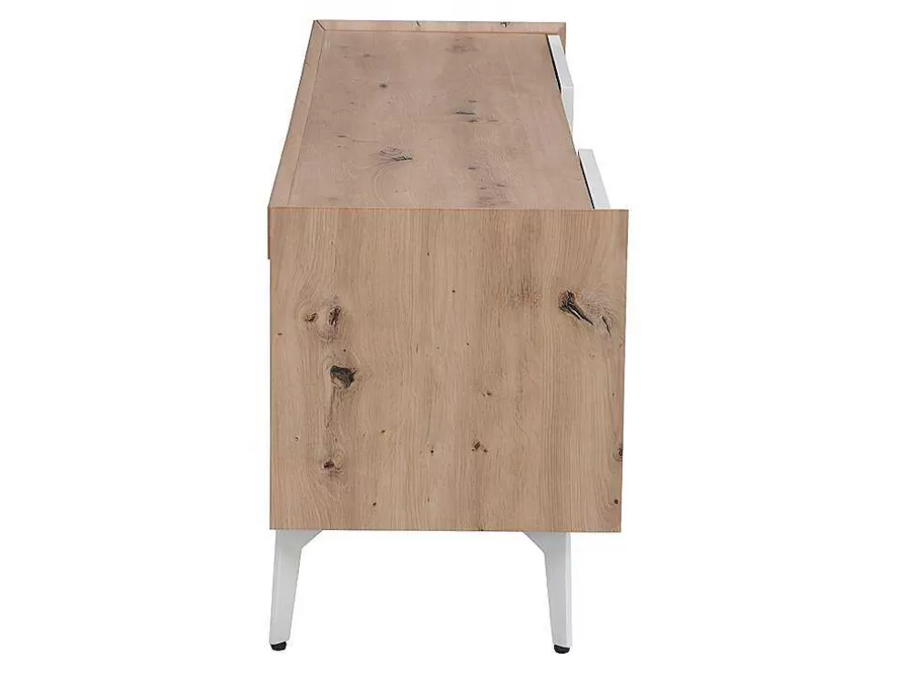 Vente-unique Móvel De 4 Gavetas E 2 Nichos Em Mdf E Metal Lacado A Branco E Natural - Cayana* Móvel De Tv