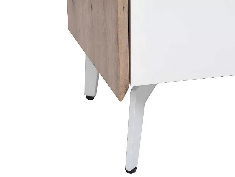 Vente-unique Móvel De 4 Gavetas E 2 Nichos Em Mdf E Metal Lacado A Branco E Natural - Cayana* Móvel De Tv