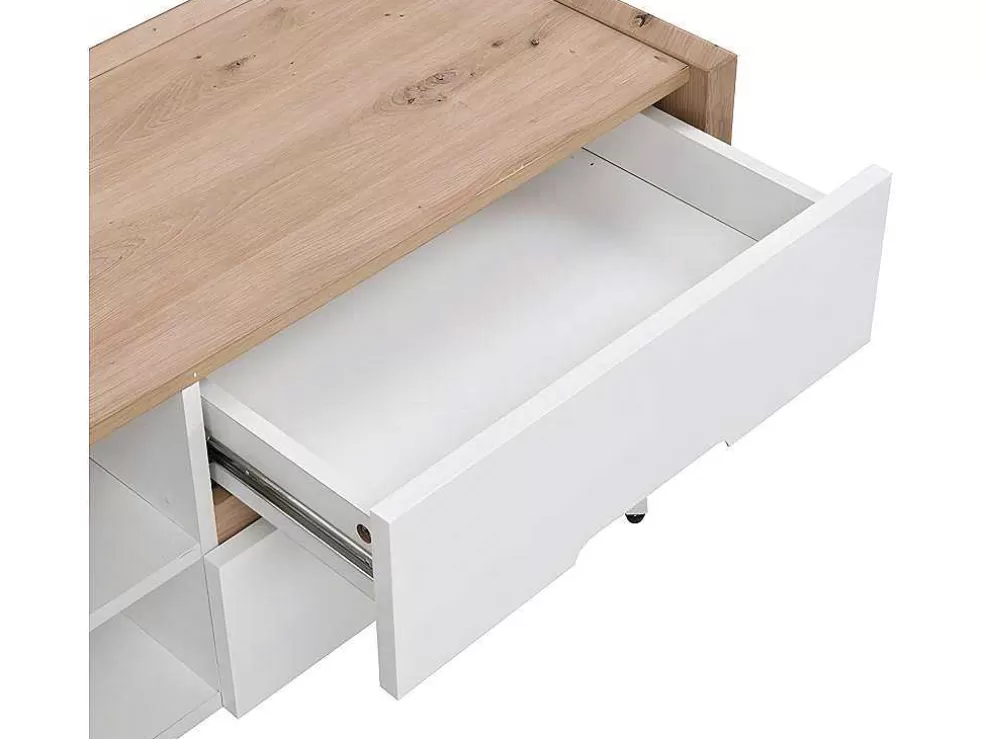 Vente-unique Móvel De 4 Gavetas E 2 Nichos Em Mdf E Metal Lacado A Branco E Natural - Cayana* Móvel De Tv