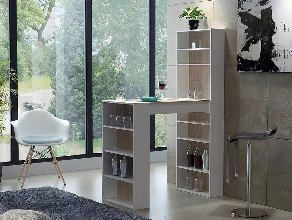 Vente-unique Móvel De Bar Com Espacos De Arrumação Em Mdf Cor Natural E Branco - Skarn* Móvel De Bar