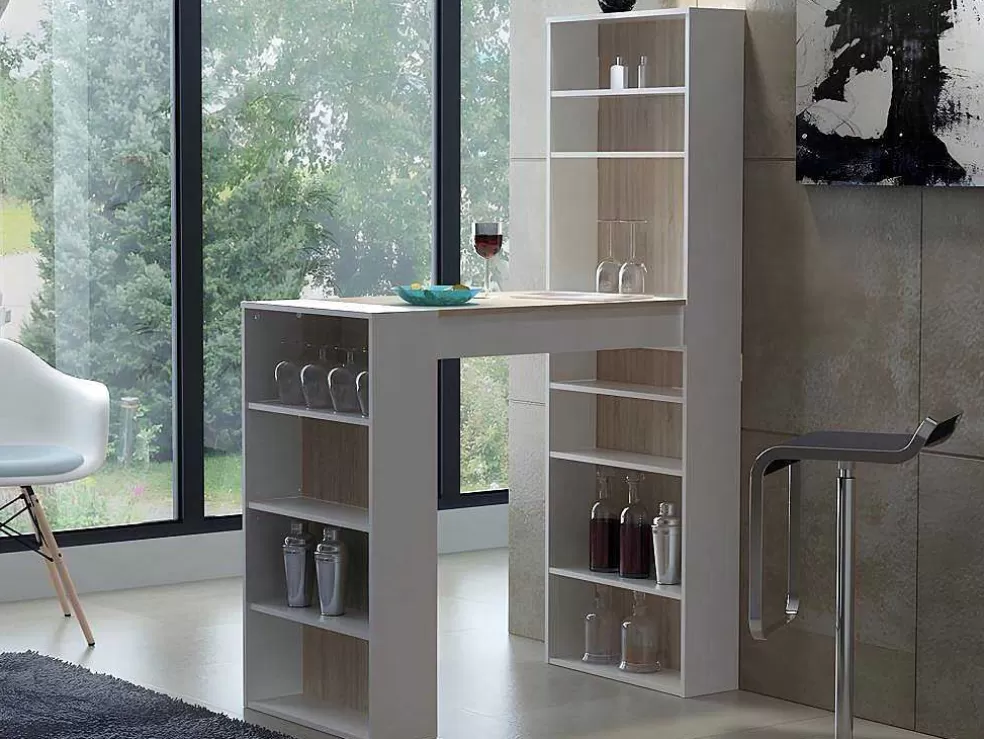 Vente-unique Móvel De Bar Com Espacos De Arrumação Em Mdf Cor Natural E Branco - Skarn* Móvel De Bar