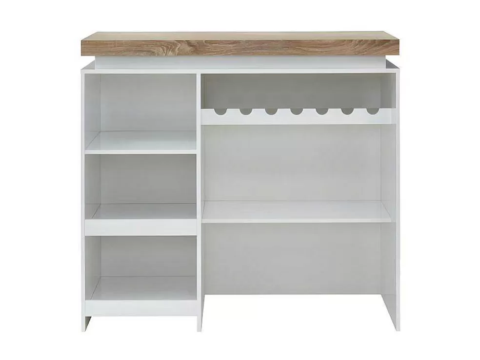 Vente-unique Móvel De Bar Em Mdf Lacado A Branco A Leds De Cor Branco E Carvalho - Halo Ii* Móvel De Bar